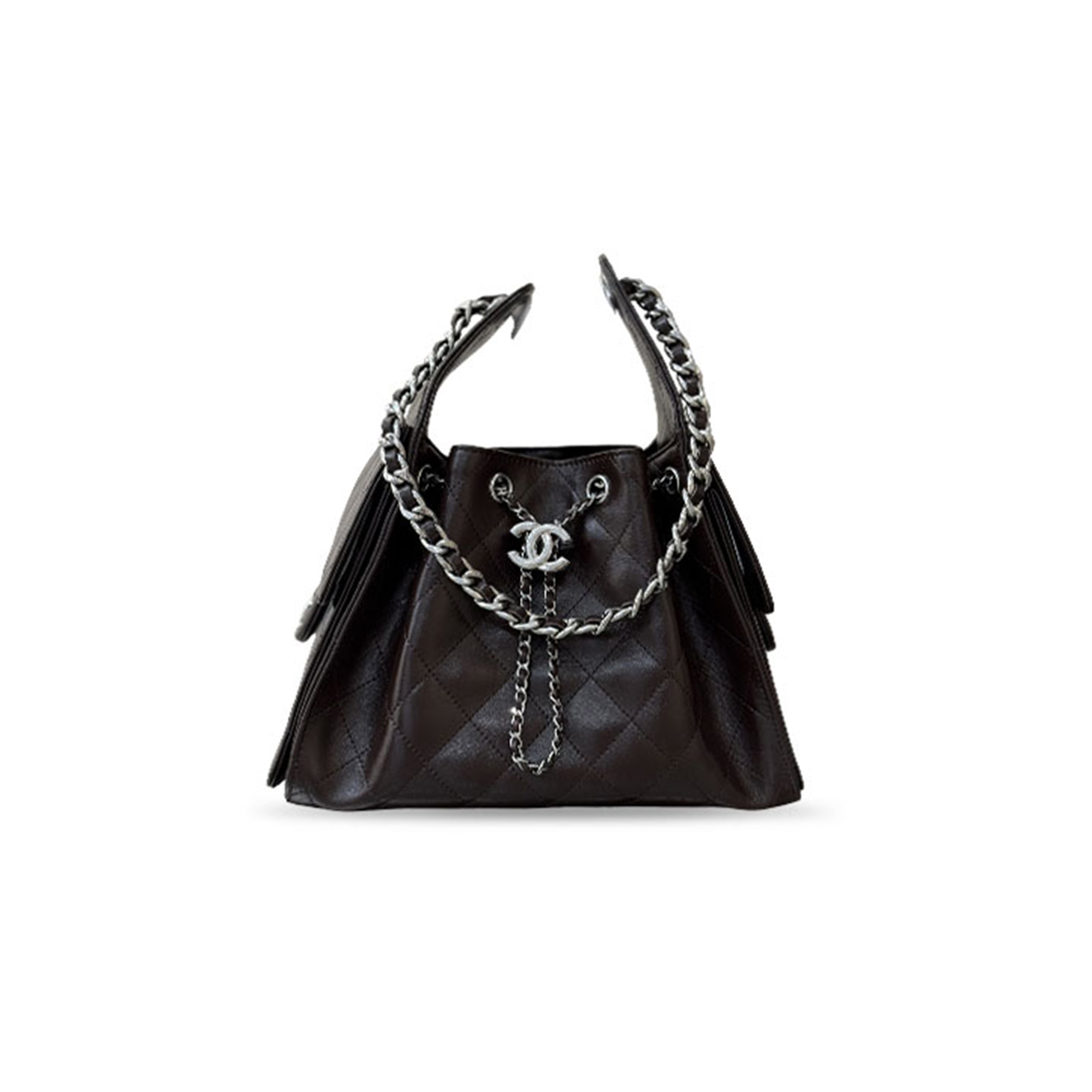 CHANEL MASTER SMALL 25 HOBO BAG DARK BROWN SHINY AGED CALFSKIN SILVER HARDWARE AS5293  (30*26*14cm)